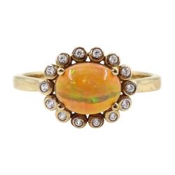 9ct gold opal and white zircon cluster ring, hallmarked