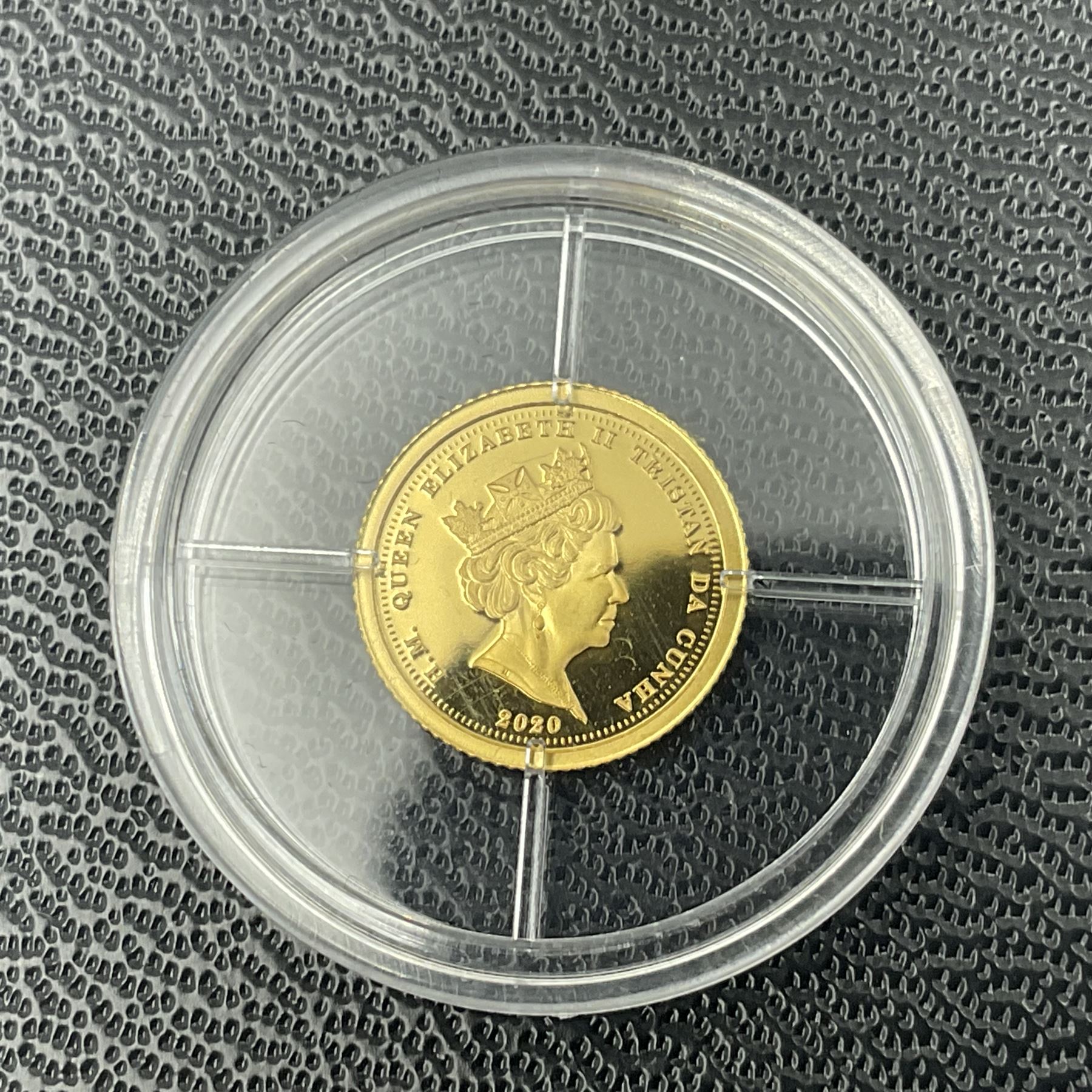 Eleven Queen Elizabeth II miniature gold coins, each being 0.5 grams of 24 carat gold, including Tristan da Cunha 2020 'Laurel', Solomon Islands 2020 '80th Anniversary of the Battle of Britain' etc, all with certificates