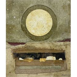 David Hazelwood (British 1932-1994): 'Pale Luminary', mixed media collage signed and dated '90, titled verso 34cm x 28cm 