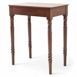 Victorian mahogany side table, rectangular top on turned tapering legs 