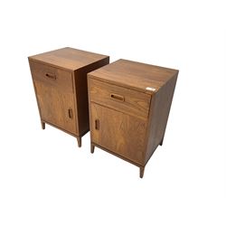 Pair Danish teak bedside cabinets, fitted with single drawer and cupboard