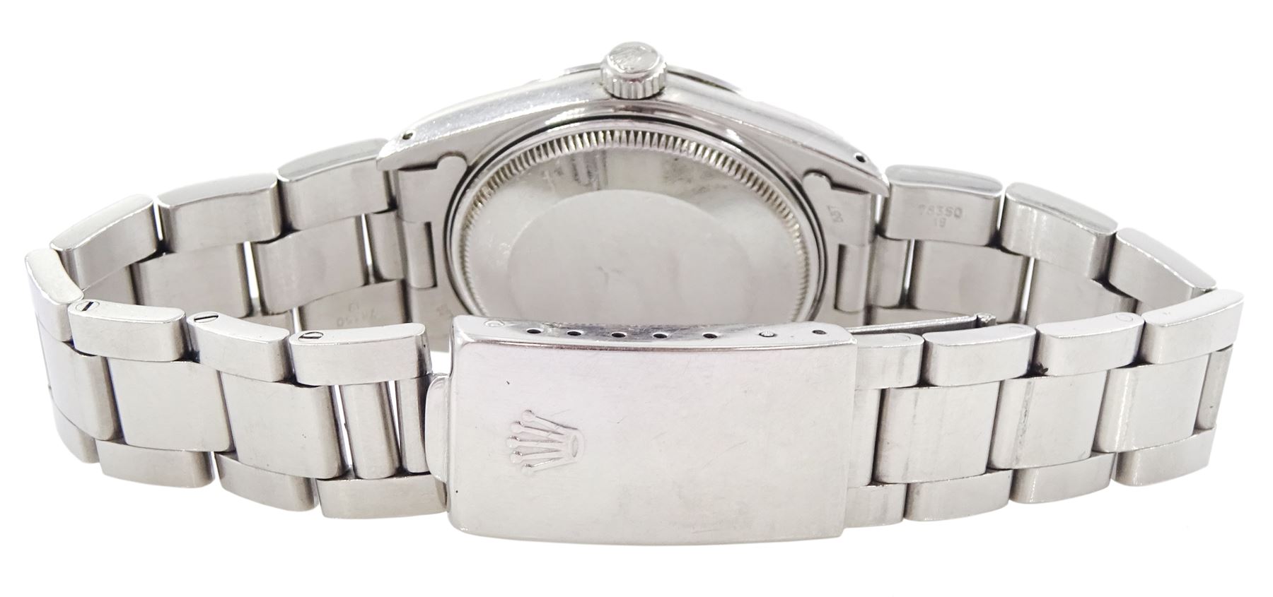 Rolex Oyster Perpetual Air-King Date gentleman's stainless steel automatic wristwatch, Ref. 5700N, serial No. R235206, blue dial with baton hour markers and date aperture, on stainless steel Oyster bracelet, with fold-over clasp