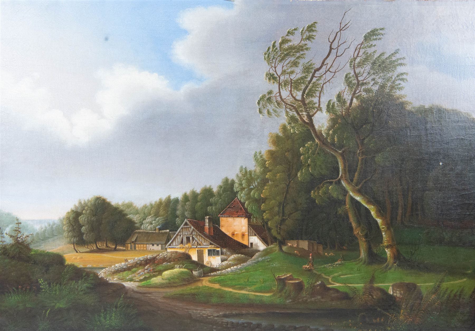 Biedermeier School (German/Austrian early 19th century): Cottage at the Edge of the Wood, oil on canvas unsigned 58cm x 83cm