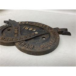 Victorian cast iron railway bridge makers plate, in the form of a Staffordshire Knot, detailed E.C. & J. Keay LD Birmingham Darlaston 1893, H31.5cm W15.5cm