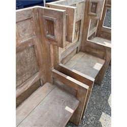 Pair of two seater oak priory pews with hinged seats - THIS LOT IS TO BE COLLECTED BY APPOINTMENT FROM DUGGLEBY STORAGE, GREAT HILL, EASTFIELD, SCARBOROUGH, YO11 3TX