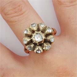 19th century rose cut diamond flower head cluster ring, in a foil back setting