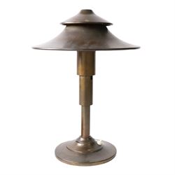 Art Deco Pagoda lamp, by Leroy Doane for Miller Lamp Company, circa 1930, with double canopy shade, marked Miller Lamp Company beneath, H40cm