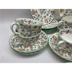 Minton Haddon Hall pattern tea service for twelve place settings, to include teapot, sugar bowl, milk jug, twelve cups and saucers and twelve dessert plates (39)