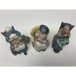 Five Royal Doulton figures, comprising A Stitch in Time HN2352, Nanny HN2221, Pretty Polly HN2768, Forty Winks HN1974 and Sweet Dreams HN2360, all with printed marks beneath  