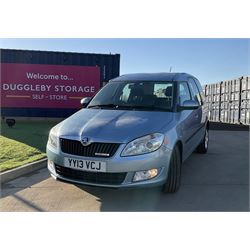 2013 Skoda Roomster 1.2 Diesel, runner, YY13 VCJ, Taxed - 01/08/2023, MOT - 02/07/2023, 44,700 miles, blue, V5 not present, single key - THIS LOT IS TO BE COLLECTED BY APPOINTMENT FROM DUGGLEBY STORAGE, GREAT HILL, EASTFIELD, SCARBOROUGH, YO11 3TX