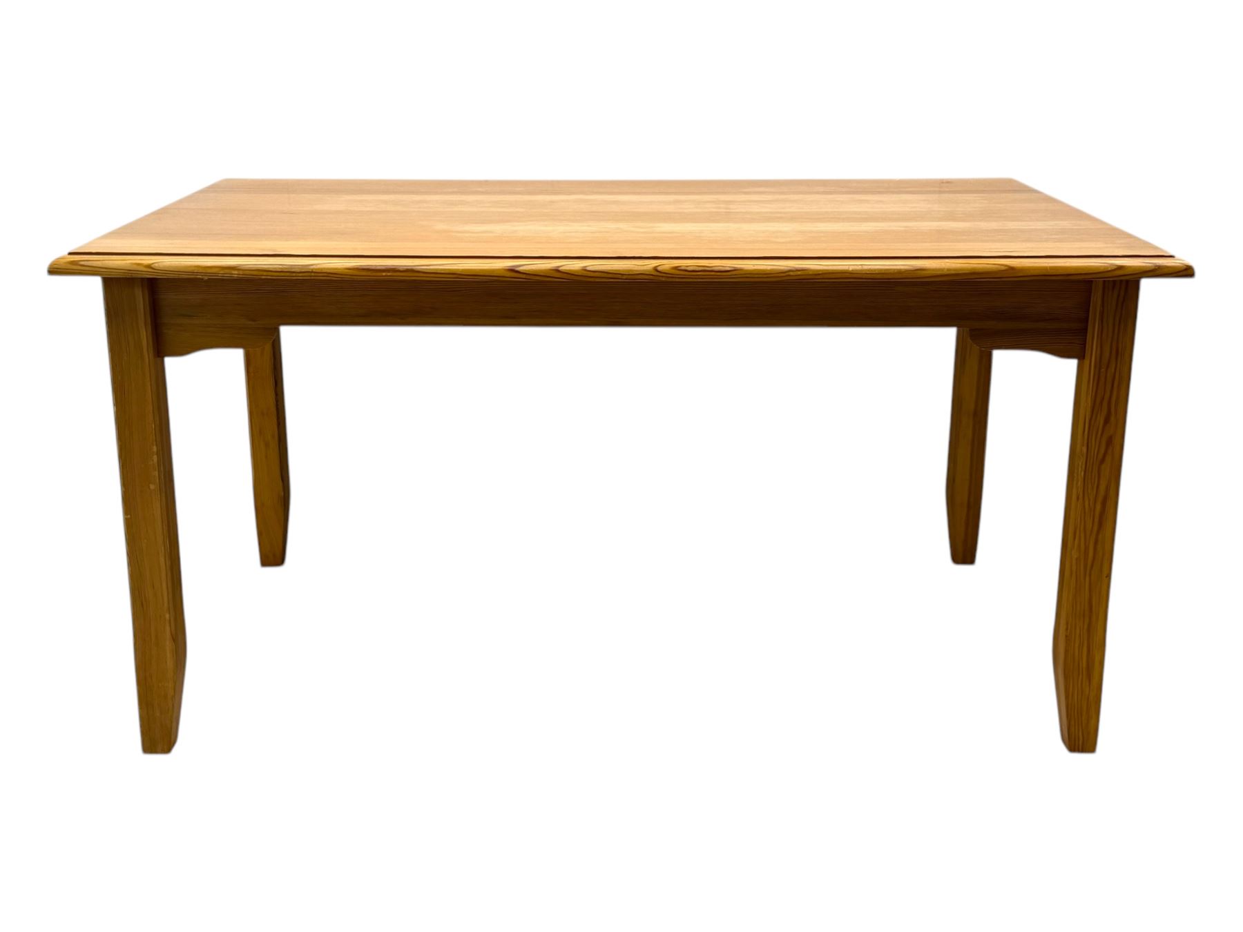 Laura Ashley - contemporary pine dining table, rectangular top with moulded edge, raised on square supports with chamfered lower sections