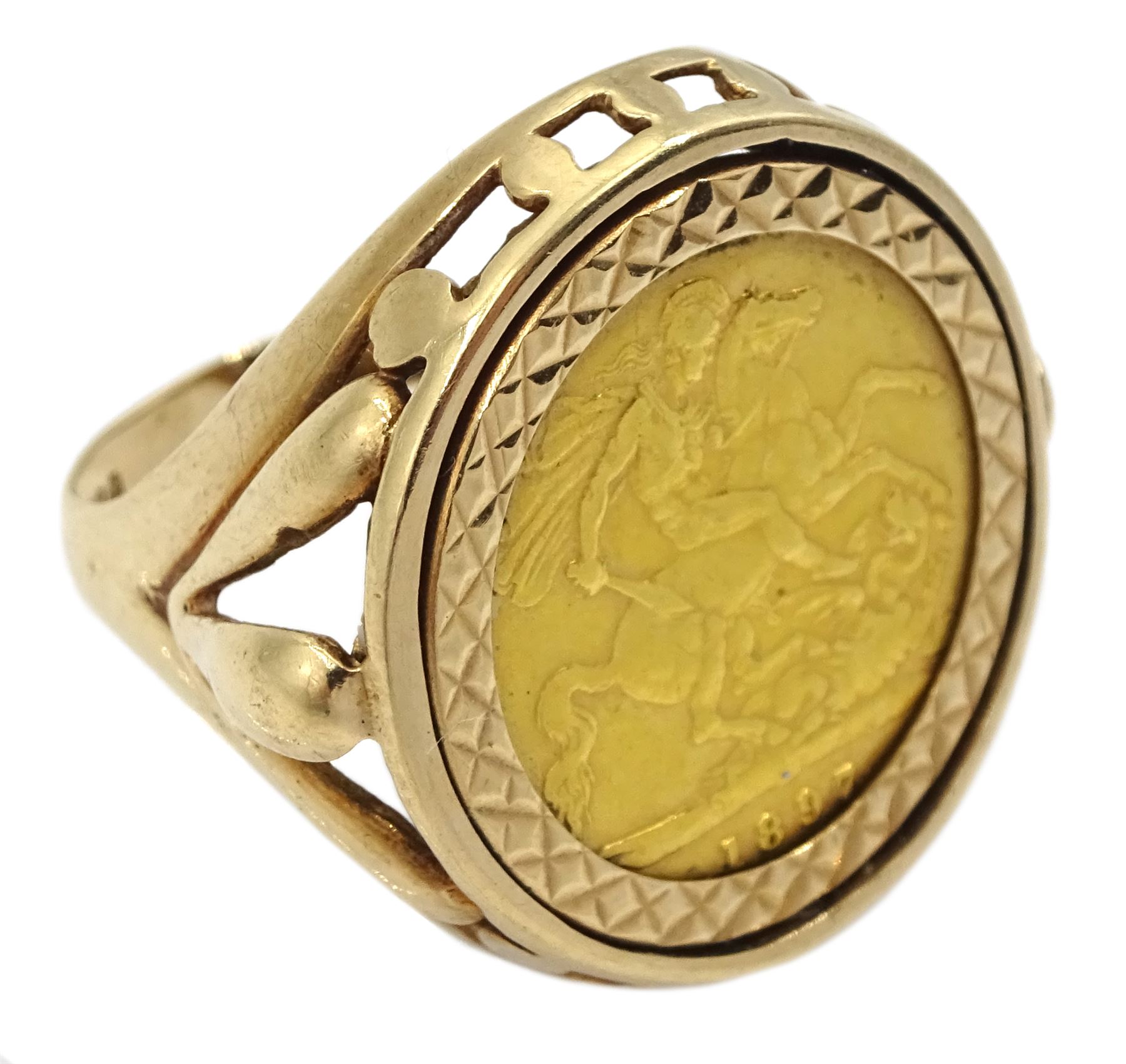 Queen Victoria 1897 gold half sovereign, loose mounted in 9ct gold ring, hallmarked