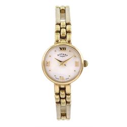 Rotary ladies 9ct gold quartz wristwatch, mother of pearl dial, on integral 9ct gold bracelet, stamped 375