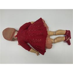 Seyfarth & Reinhardt bisque head doll with applied hair, sleeping eyes, open mouth with teeth and composition body with jointed limbs; marked '312 SuR 1 Germany' H54cm