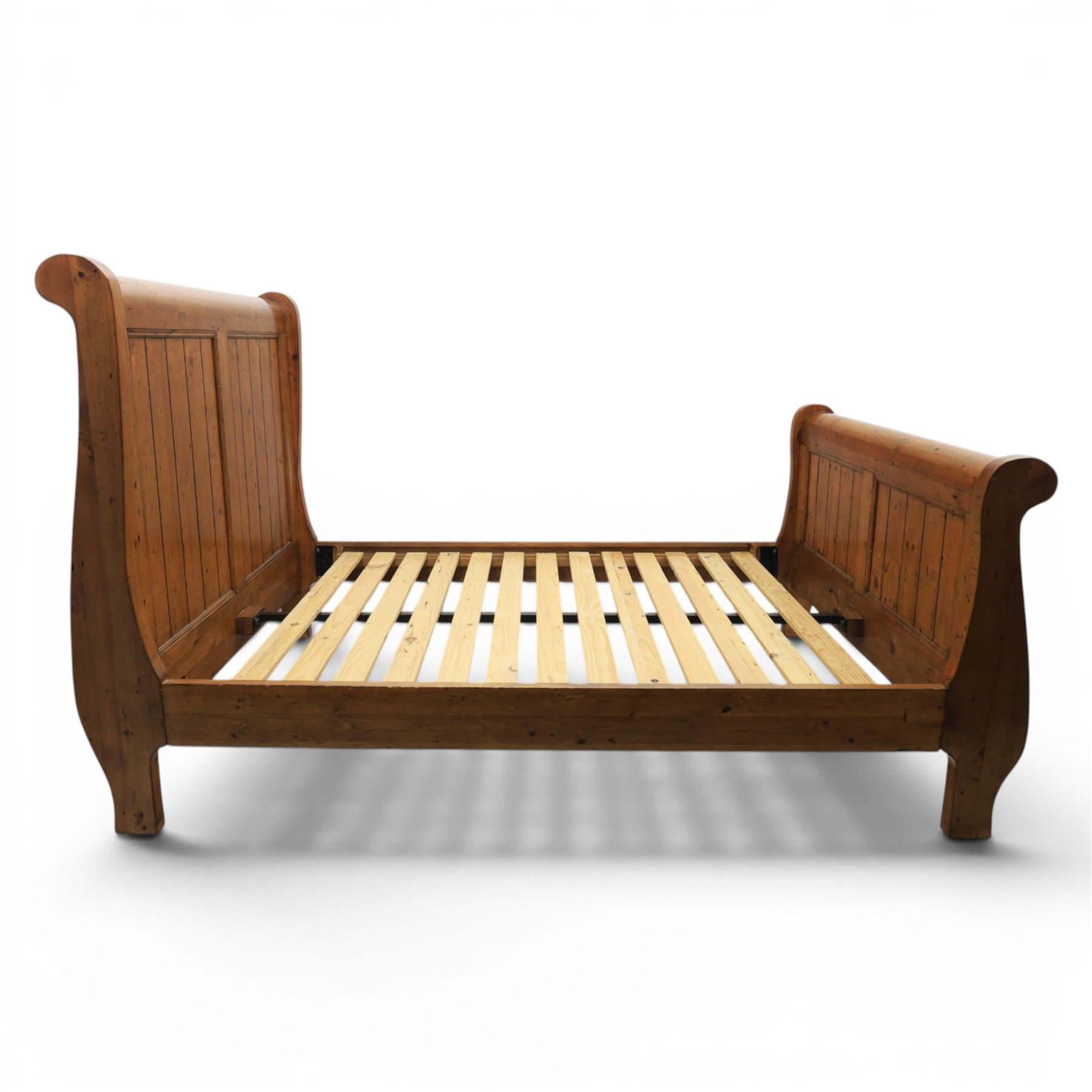Barker & Stonehouse - rustic waxed pine double sleigh bed, with wooden slats