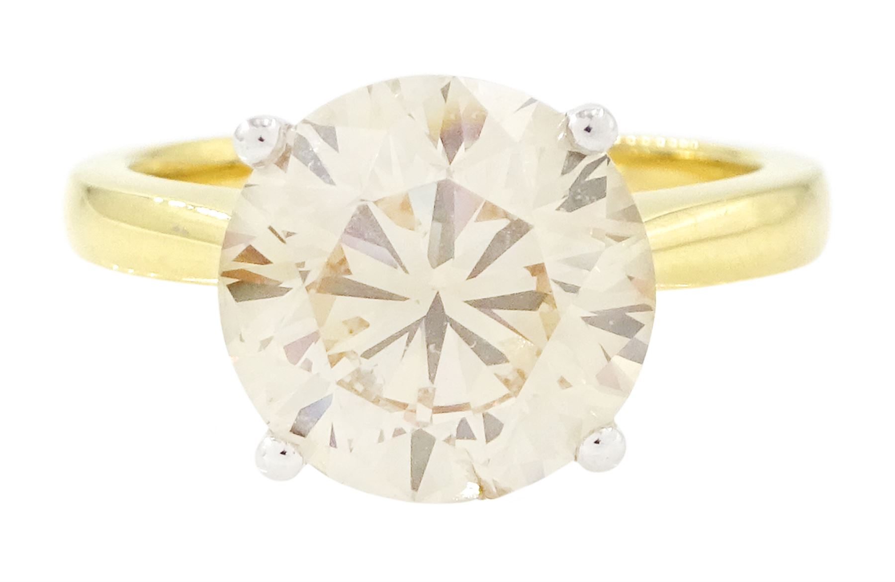 18ct gold diamond single stone ring, four claw set with a light brown diamond of approx 4.05 carat, London 2022