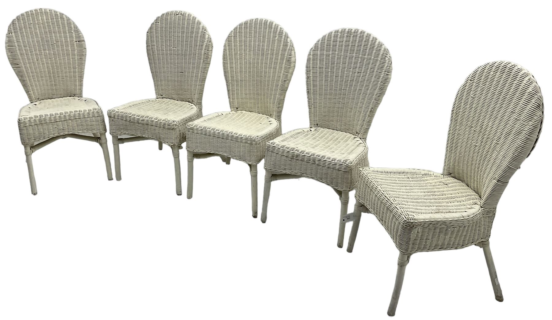 Set of five white painted wicker chairs; together with two late Victorian chairs  