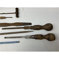 Blacksmith tools to include leg vice, L100cm, and a quantity other blacksmith tools housed in wooden box