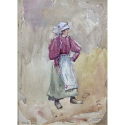 Ernest Dade (Staithes Group 1864-1934): Full length study of a Young Staithes Woman, watercolour signed 21cm x 15cm