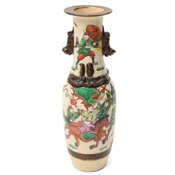 Chinese Nanking vase, painted with a scene of warriors, H28.5cm; together with a glazed figure of a Tang horse, a figure of an Emperor and a Tomb warrior (4)