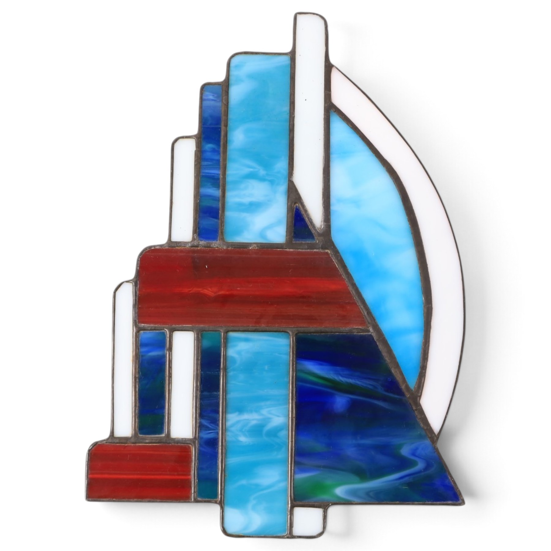 Pair of Christopher Wray, Art Deco style wall lights in blue, red and white colourway, H29cm