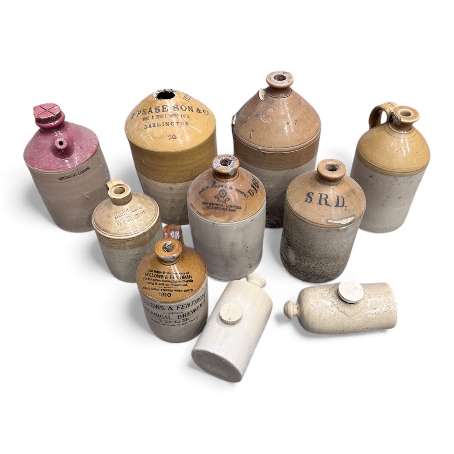 Ten Stoneware Flagons, from Scarborough, Darlington and other places