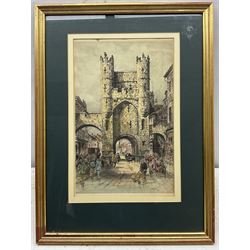 Albany Howarth (British 1872 - 1936): 'Micklegate Bar' and 'Monk Bar' York, pair hand-coloured etchings, one signed in pencil 40cm x 25cm (2)