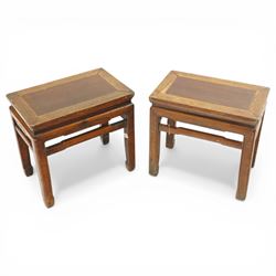 Near pair of 19th century Chinese lacquered elm occasional tables, rectangular top over a ...