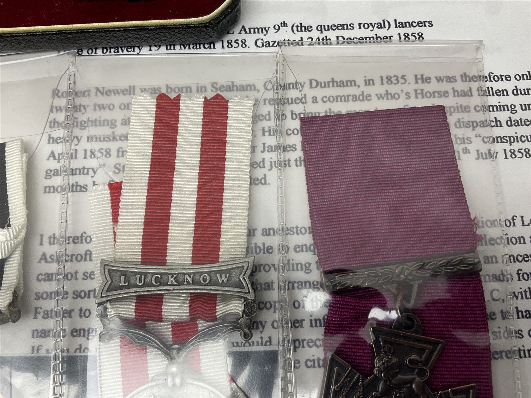 Two Imperial Service Medals to Elsie Hannah Ferguson and Fred Whitehead; each in original case; WWI Special Constabulary Medal to Inspr. Alfred W. Thompson; modern Prisoner of War Medal; cased; replica Victoria Cross and India Mutiny Medals with archive of information relating to Pte. Robert Newell V.C. 9th Lancers; replica Victoria Cross and George Cross with miniatures; and other replica medals etc