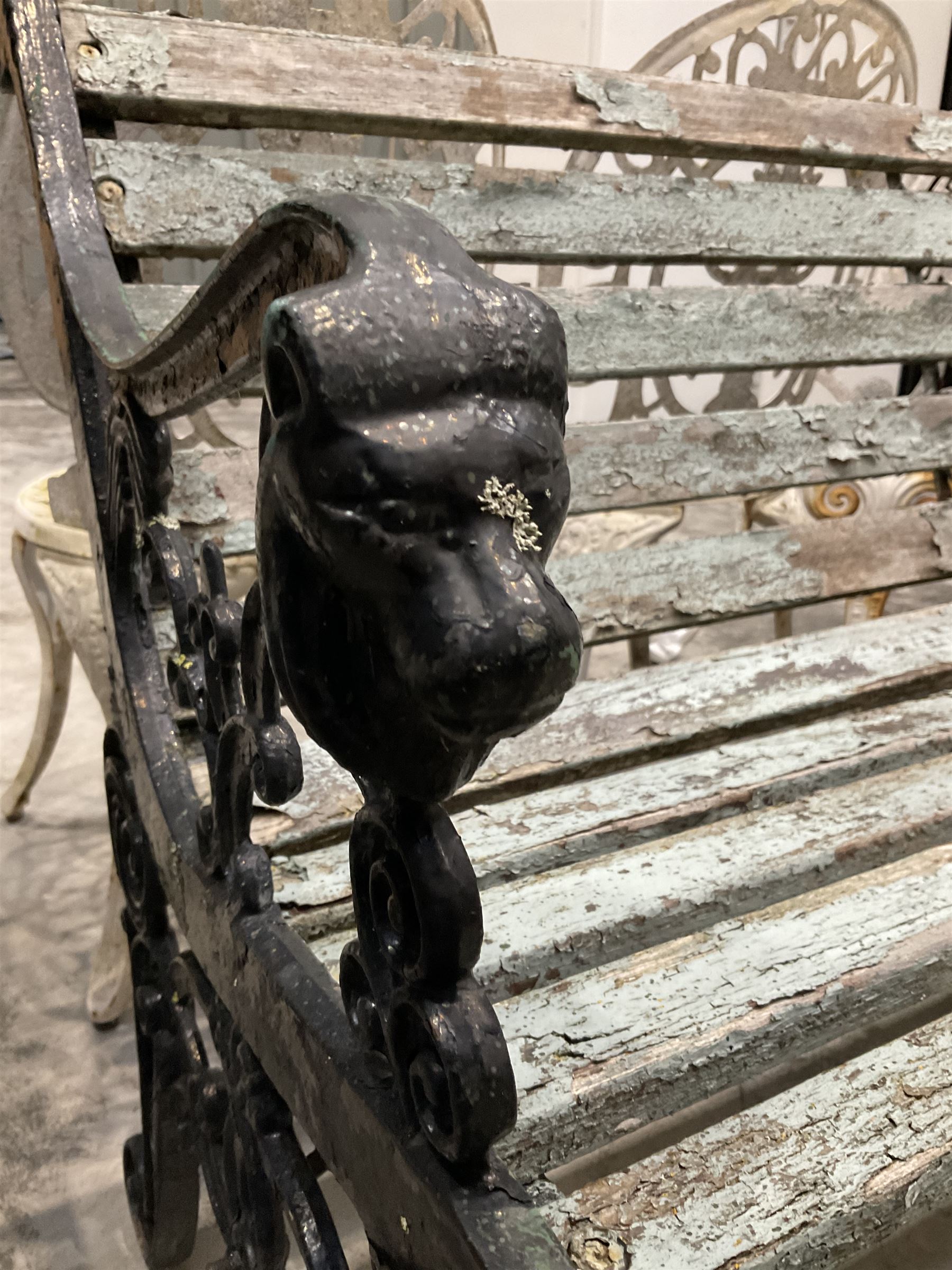 Black painted cast iron and wood slatted garden bench  - THIS LOT IS TO BE COLLECTED BY APPOINTMENT FROM DUGGLEBY STORAGE, GREAT HILL, EASTFIELD, SCARBOROUGH, YO11 3TX