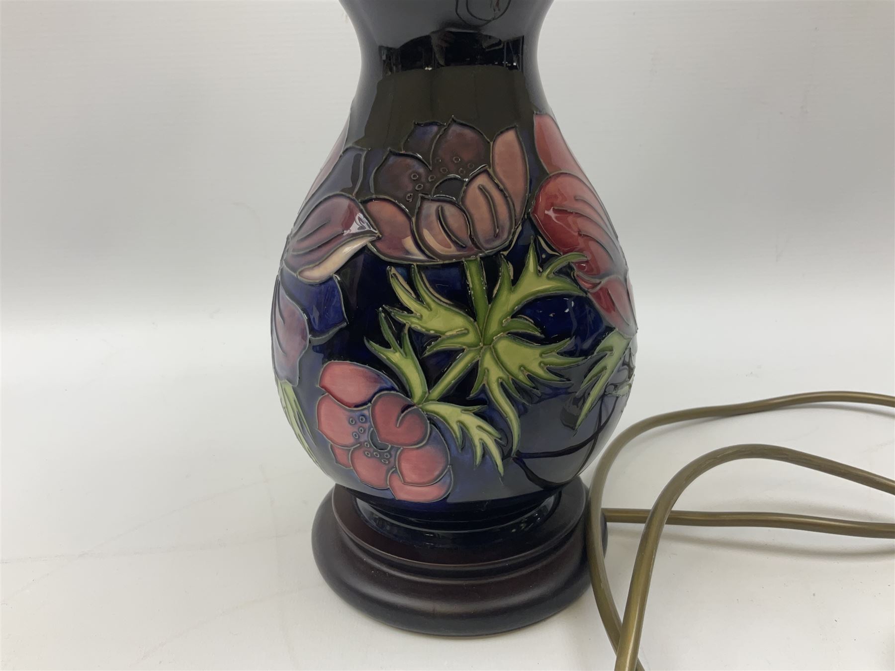 Moorcroft table lamp, of baluster form, decorated in Anemone pattern