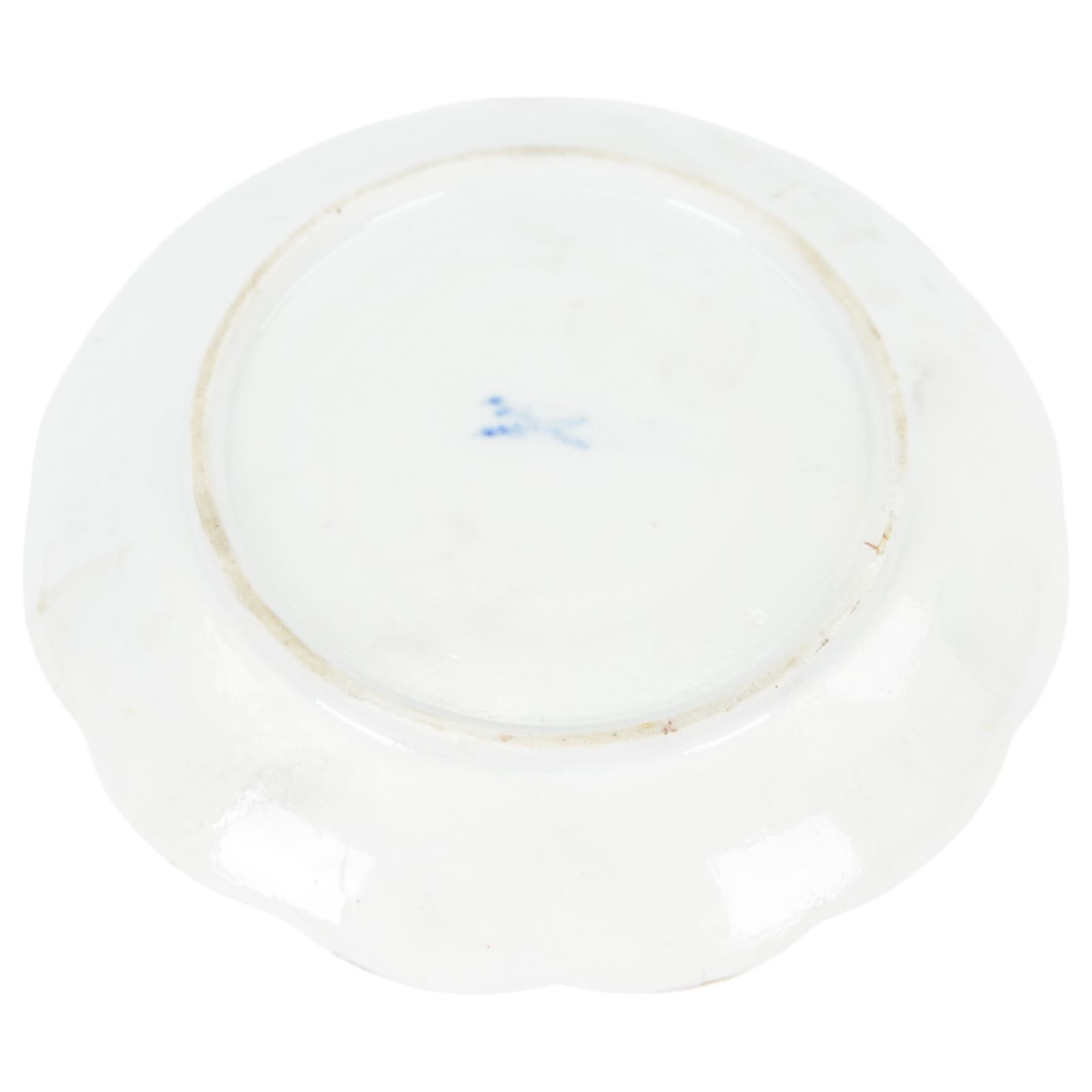 Meissen style Schneeballen or Snowball ecuelle, cover, and stand, profusely encrusted throughout with small white flower heads, with gilt vine handles and detail, overall H10.5cm, stand D18cm