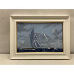 James Miller (British 1962-): Big Class Yachts - 'Columbia and Shamrock II' - America's Cup 1901, oil on canvas signed, titled verso 28cm x 43cm