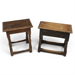 Two 19th century oak joint stools raised on turned supports united by stretchers
