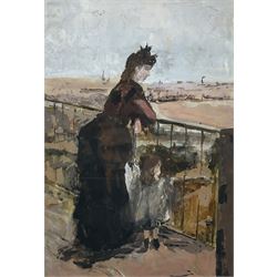 English School (20th century): Watching from the Balcony, watercolour and gouache unsigned 36cm x 25cm