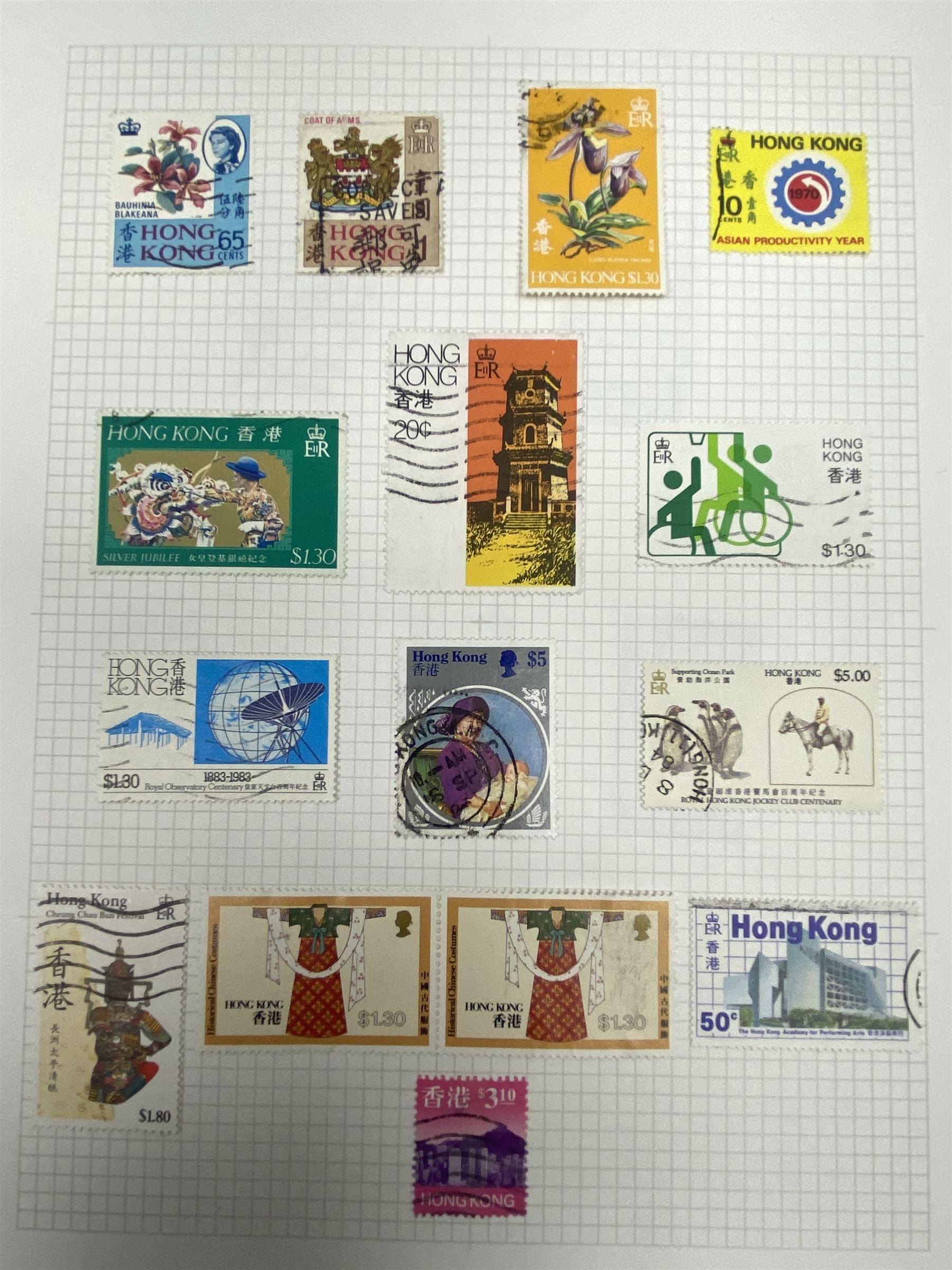 Hong Kong Queen Victoria and later stamps, including 1874-1902 postal fiscal stamps, various King Edward VII issues including one dollars, China overprints etc, housed on pages