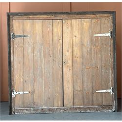 19th century pine country house kitchen cupboard, the two doors opening on strap hinges and enclosing two shelves. H174cm, W184cm, D61cm - COLLECTION BY APPOINTMENT FROM: The White House, Thirsk Road, Easingwold, York, YO61 3NF - CALL 01723 507111 TO ARRANGE