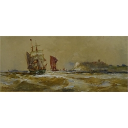 Frank Henry Mason (British 1875-1965): Scarborough - Shipping in the North and South Bays, pair watercolours heightened in white signed 10cm x 26cm & 11cm x 24cm (2)  DDS - Artist's resale rights may apply to this lot     