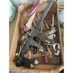 Draper mitre saw, outdoor light cable, metal clamps and other hand tools - THIS LOT IS TO BE COLLECTED BY APPOINTMENT FROM DUGGLEBY STORAGE, GREAT HILL, EASTFIELD, SCARBOROUGH, YO11 3TX