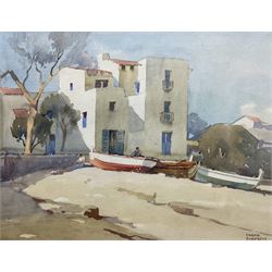 Frank Sherwin (British 1896-1986): Mediterranean Fishing Village, watercolour signed 35cm x 45cm