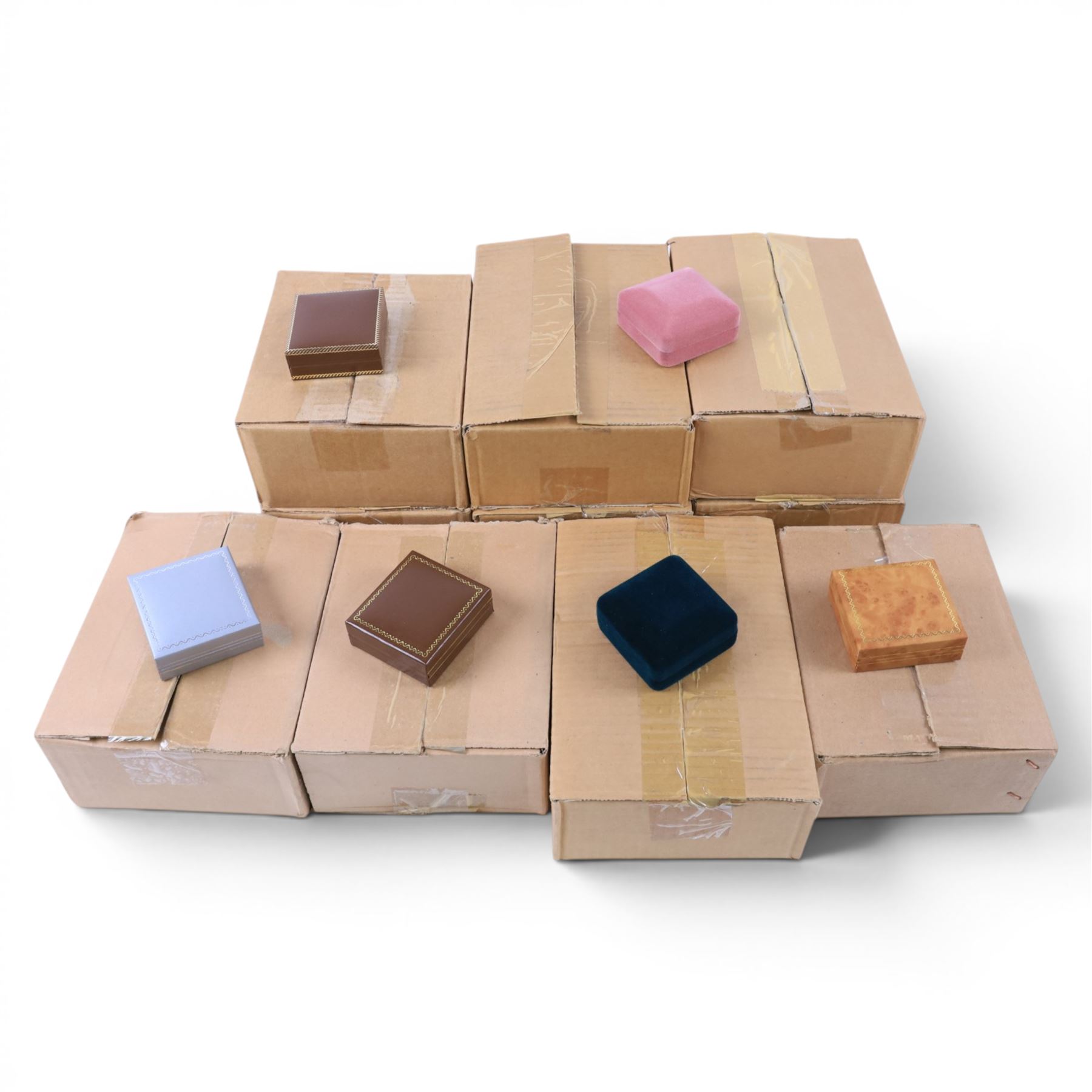 Collection of velvet and leatherette jewellery boxes in various colours