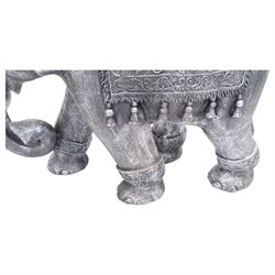 Composite figure of an indian elephant, with a silvered finish, H60cm, L80cm
