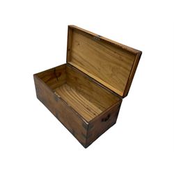 19th century camphor wood blanket box, brass bound, side carrying handles