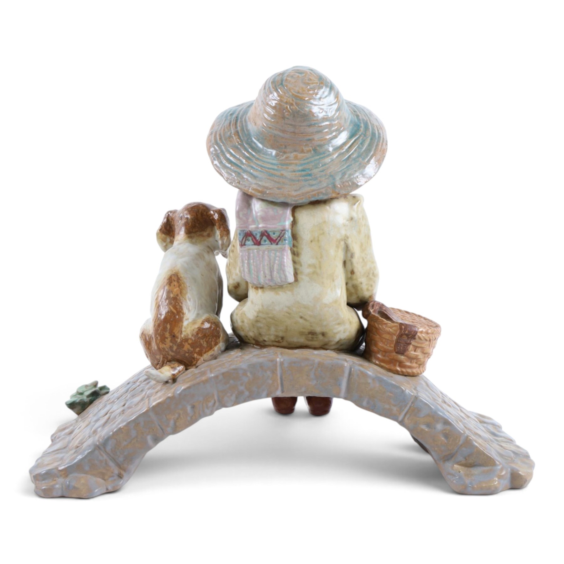 Lladro gres figure Boy on Bridge no.2237, together with Winter Boy no 5220 and a Nao figure