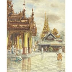Maung Tun Hla (U Tun Hla) (Burmese 1874-1946): Mandalay Palace and Kyone, pair watercolours signed M T Hla 16cm x 21cm (2)