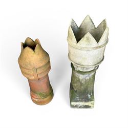 Large Victorian terracotta crown top chimney pot, and a similar chimney pot (2)