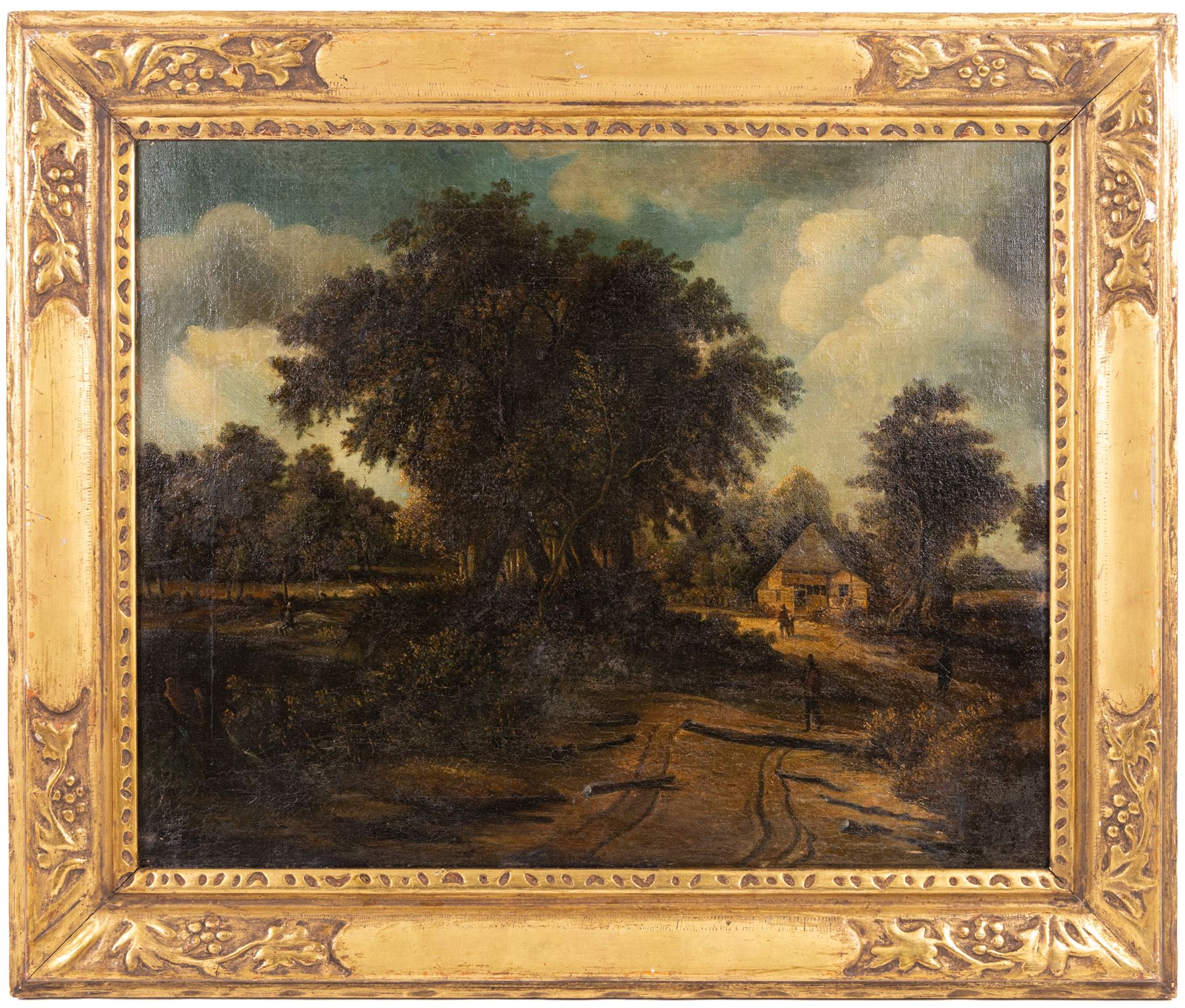 Manner of Meindert Hobbema (Dutch 1638-1709): Woodland Cottage, oil on canvas laid on board unsigned 44cm x 55cm 