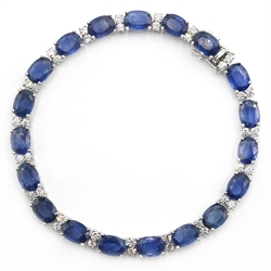  18ct white gold oval sapphire and diamond bracelet, stamped 750 sapphires 17.3 carat, diamonds approx 1.3 carat   