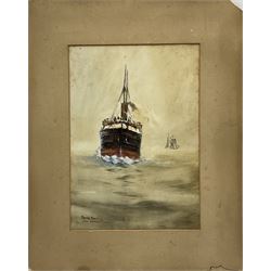 Frank Henry Mason (Staithes Group 1875-1965): Steamer at Sea, watercolour heightened in white signed and dated '97, 34cm x 24cm (unframed)
Provenance: from the estate of Christine Dexter and by descent from the artist's sister Eleanor Marie (Nellie)