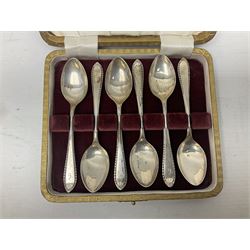 Cased set of six mid 20th century silver coffee spoons, hallmarked Sheffield 1954 and 1956, approximate silver weight 79.6 grams